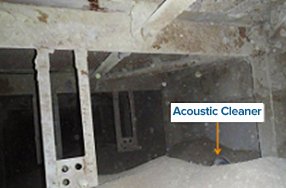 SCR reactor with acoustic cleaner before ash sweeper installation